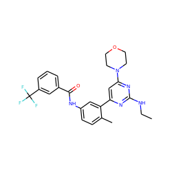 CCNc1nc(-c2cc(NC(=O)c3cccc(C(F)(F)F)c3)ccc2C)cc(N2CCOCC2)n1 ZINC000220481538