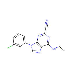 CCNc1nc(C#N)nc2c1ncn2-c1cccc(Cl)c1 ZINC000036380041