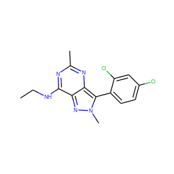 CCNc1nc(C)nc2c(-c3ccc(Cl)cc3Cl)n(C)nc12 ZINC000013445093