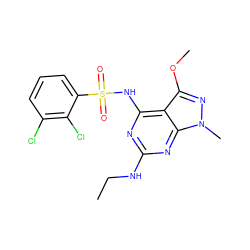 CCNc1nc(NS(=O)(=O)c2cccc(Cl)c2Cl)c2c(OC)nn(C)c2n1 ZINC001772622602