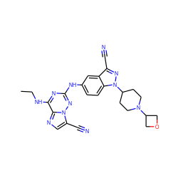 CCNc1nc(Nc2ccc3c(c2)c(C#N)nn3C2CCN(C3COC3)CC2)nn2c(C#N)cnc12 ZINC000169711960