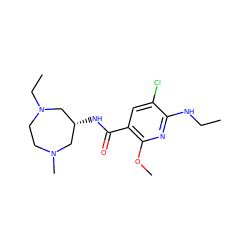 CCNc1nc(OC)c(C(=O)N[C@@H]2CN(C)CCN(CC)C2)cc1Cl ZINC000022928163