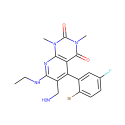 CCNc1nc2c(c(-c3cc(F)ccc3Br)c1CN)c(=O)n(C)c(=O)n2C ZINC000035902137