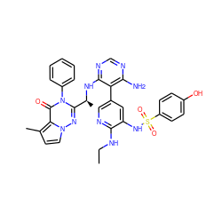 CCNc1ncc(-c2c(N)ncnc2N[C@@H](C)c2nn3ccc(C)c3c(=O)n2-c2ccccc2)cc1NS(=O)(=O)c1ccc(O)cc1 ZINC001772597162