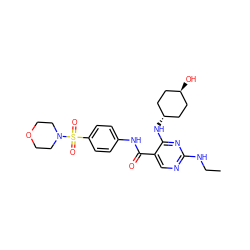 CCNc1ncc(C(=O)Nc2ccc(S(=O)(=O)N3CCOCC3)cc2)c(N[C@H]2CC[C@H](O)CC2)n1 ZINC000261180978