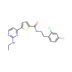 CCNc1nccc(-c2ccc(C(=O)NCCc3ccc(Cl)cc3Cl)s2)n1 ZINC000036144114