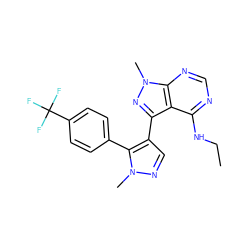 CCNc1ncnc2c1c(-c1cnn(C)c1-c1ccc(C(F)(F)F)cc1)nn2C ZINC000169706125