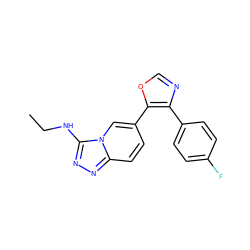 CCNc1nnc2ccc(-c3ocnc3-c3ccc(F)cc3)cn12 ZINC000014961267