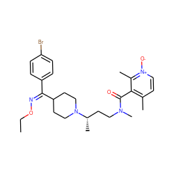 CCO/N=C(/c1ccc(Br)cc1)C1CCN([C@@H](C)CCN(C)C(=O)c2c(C)cc[n+]([O-])c2C)CC1 ZINC000071330819