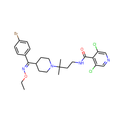 CCO/N=C(/c1ccc(Br)cc1)C1CCN(C(C)(C)CCNC(=O)c2c(Cl)cncc2Cl)CC1 ZINC000071330005