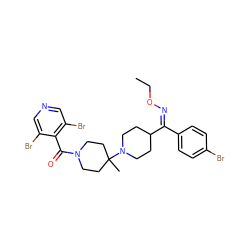 CCO/N=C(/c1ccc(Br)cc1)C1CCN(C2(C)CCN(C(=O)c3c(Br)cncc3Br)CC2)CC1 ZINC000027520893