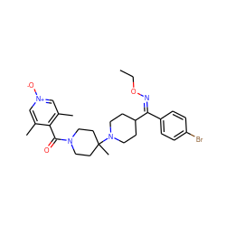 CCO/N=C(/c1ccc(Br)cc1)C1CCN(C2(C)CCN(C(=O)c3c(C)c[n+]([O-])cc3C)CC2)CC1 ZINC000027518679