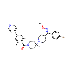 CCO/N=C(/c1ccc(Br)cc1)C1CCN(C2(C)CCN(C(=O)c3c(C)cc(-c4ccncc4)cc3C)CC2)CC1 ZINC000003985540