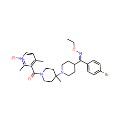 CCO/N=C(/c1ccc(Br)cc1)C1CCN(C2(C)CCN(C(=O)c3c(C)cc[n+]([O-])c3C)CC2)CC1 ZINC000011677813