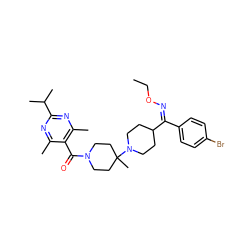 CCO/N=C(/c1ccc(Br)cc1)C1CCN(C2(C)CCN(C(=O)c3c(C)nc(C(C)C)nc3C)CC2)CC1 ZINC000027522380