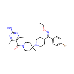 CCO/N=C(/c1ccc(Br)cc1)C1CCN(C2(C)CCN(C(=O)c3c(C)nc(N)nc3C)CC2)CC1 ZINC000027519509