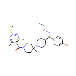 CCO/N=C(/c1ccc(Br)cc1)C1CCN(C2(C)CCN(C(=O)c3c(C)nc(SC)nc3C)CC2)CC1 ZINC000027517930