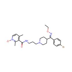 CCO/N=C(/c1ccc(Br)cc1)C1CCN(CCCNC(=O)c2c(C)cc[n+]([O-])c2C)CC1 ZINC000071315904