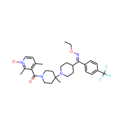 CCO/N=C(/c1ccc(C(F)(F)F)cc1)C1CCN(C2(C)CCN(C(=O)c3c(C)cc[n+]([O-])c3C)CC2)CC1 ZINC000027519599