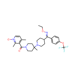 CCO/N=C(/c1ccc(OC(F)(F)F)cc1)C1CCN(C2(C)CCN(C(=O)c3c(C)cc[n+]([O-])c3C)CC2)CC1 ZINC000027519567