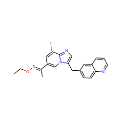 CCO/N=C(\C)c1cc(F)c2ncc(Cc3ccc4ncccc4c3)n2c1 ZINC000473121839