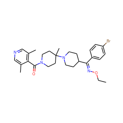 CCO/N=C(\c1ccc(Br)cc1)C1CCN(C2(C)CCN(C(=O)c3c(C)cncc3C)CC2)CC1 ZINC000027769808