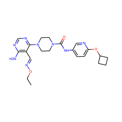 CCO/N=C/c1c(N)ncnc1N1CCN(C(=O)Nc2ccc(OC3CCC3)nc2)CC1 ZINC000028824262