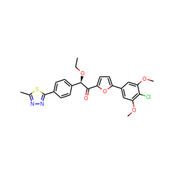 CCO[C@@H](C(=O)c1ccc(-c2cc(OC)c(Cl)c(OC)c2)o1)c1ccc(-c2nnc(C)s2)cc1 ZINC000118788350