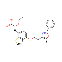 CCO[C@@H](Cc1ccc(OCCc2nc(-c3ccccc3)oc2C)c2ccsc12)C(=O)O ZINC000013973809