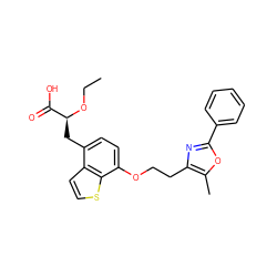 CCO[C@@H](Cc1ccc(OCCc2nc(-c3ccccc3)oc2C)c2sccc12)C(=O)O ZINC000040413241