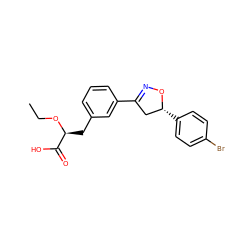 CCO[C@@H](Cc1cccc(C2=NO[C@H](c3ccc(Br)cc3)C2)c1)C(=O)O ZINC000040940297