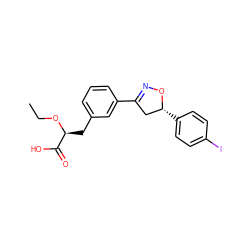 CCO[C@@H](Cc1cccc(C2=NO[C@H](c3ccc(I)cc3)C2)c1)C(=O)O ZINC000040939797