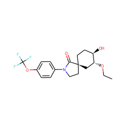 CCO[C@@H]1C[C@@]2(CC[C@H]1O)CCN(c1ccc(OC(F)(F)F)cc1)C2=O ZINC000169702036