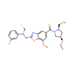 CCO[C@@H]1C[C@H](CO)N(C(=O)c2cc(OC)c3oc(N[C@@H](CF)c4cccc(Cl)c4)nc3c2)C1 ZINC001772572252