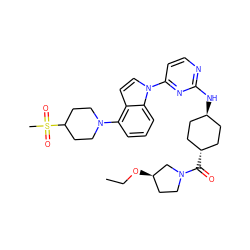 CCO[C@@H]1CCN(C(=O)[C@H]2CC[C@H](Nc3nccc(-n4ccc5c(N6CCC(S(C)(=O)=O)CC6)cccc54)n3)CC2)C1 ZINC000261098409