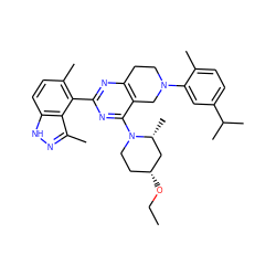 CCO[C@@H]1CCN(c2nc(-c3c(C)ccc4[nH]nc(C)c34)nc3c2CN(c2cc(C(C)C)ccc2C)CC3)[C@H](C)C1 ZINC000149152807