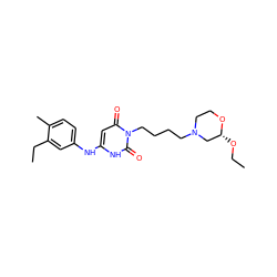 CCO[C@@H]1CN(CCCCn2c(=O)cc(Nc3ccc(C)c(CC)c3)[nH]c2=O)CCO1 ZINC000013522429