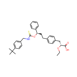 CCO[C@H](Cc1ccc(CC[C@@H](OC(=S)NCc2ccc(C(C)(C)C)cc2)c2ccccc2)cc1)C(=O)O ZINC000028821999