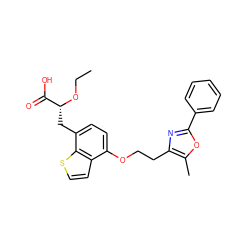 CCO[C@H](Cc1ccc(OCCc2nc(-c3ccccc3)oc2C)c2ccsc12)C(=O)O ZINC000049554529