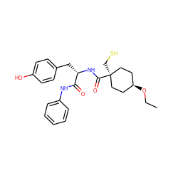 CCO[C@H]1CC[C@@](CS)(C(=O)N[C@@H](Cc2ccc(O)cc2)C(=O)Nc2ccccc2)CC1 ZINC000100821448