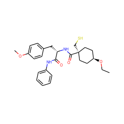 CCO[C@H]1CC[C@@](CS)(C(=O)N[C@@H](Cc2ccc(OC)cc2)C(=O)Nc2ccccc2)CC1 ZINC000100821444