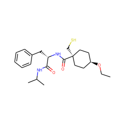 CCO[C@H]1CC[C@@](CS)(C(=O)N[C@@H](Cc2ccccc2)C(=O)NC(C)C)CC1 ZINC000100821464