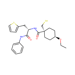 CCO[C@H]1CC[C@@](CS)(C(=O)N[C@@H](Cc2cccs2)C(=O)Nc2ccccc2)CC1 ZINC000100821454