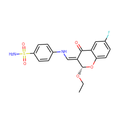 CCO[C@H]1Oc2ccc(F)cc2C(=O)/C1=C\Nc1ccc(S(N)(=O)=O)cc1 ZINC000072111432