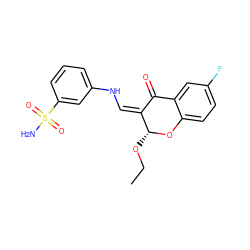 CCO[C@H]1Oc2ccc(F)cc2C(=O)/C1=C\Nc1cccc(S(N)(=O)=O)c1 ZINC000072113765