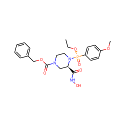 CCO[P@@](=O)(c1ccc(OC)cc1)N1CCN(C(=O)OCc2ccccc2)C[C@@H]1C(=O)NO ZINC000013472504