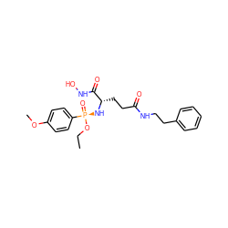 CCO[P@](=O)(N[C@@H](CCC(=O)NCCc1ccccc1)C(=O)NO)c1ccc(OC)cc1 ZINC000026168150