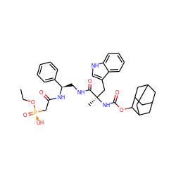 CCO[P@](=O)(O)CC(=O)N[C@H](CNC(=O)[C@@](C)(Cc1c[nH]c2ccccc12)NC(=O)OC1C2CC3CC(C2)CC1C3)c1ccccc1 ZINC000026573562