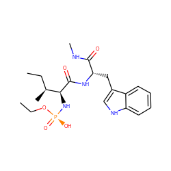 CCO[P@](=O)(O)N[C@H](C(=O)N[C@@H](Cc1c[nH]c2ccccc12)C(=O)NC)[C@@H](C)CC ZINC000026643100