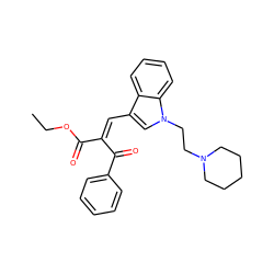 CCOC(=O)/C(=C/c1cn(CCN2CCCCC2)c2ccccc12)C(=O)c1ccccc1 ZINC000072122674